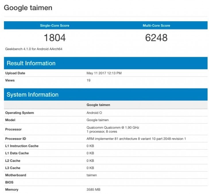 Google Taimen: Πέρασε από το GeekBench με Android O και 4GB RAM! 1