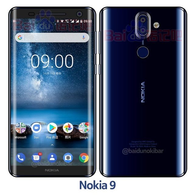 Το υποτιθέμενο Nokia 9 εμφανίζεται σε ένα γυαλιστερό μπλε χρώμα και βλέπουμε την σχεδιαστική του όψη 1