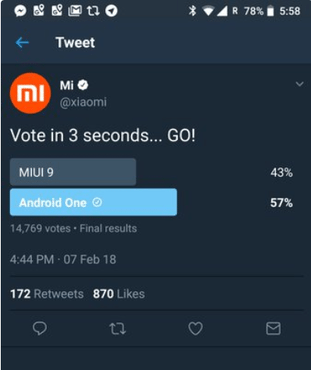 Η Xiaomi αφαιρεί όλα τα ίχνη από μια ψηφοφορία που έγινε στο Twitter σχετικά Android One και το MIUI 1