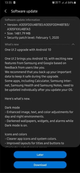 Προς λήψη το One UI 2.0 (Android 10) και για το μοντέλο Samsung Galaxy A30 1