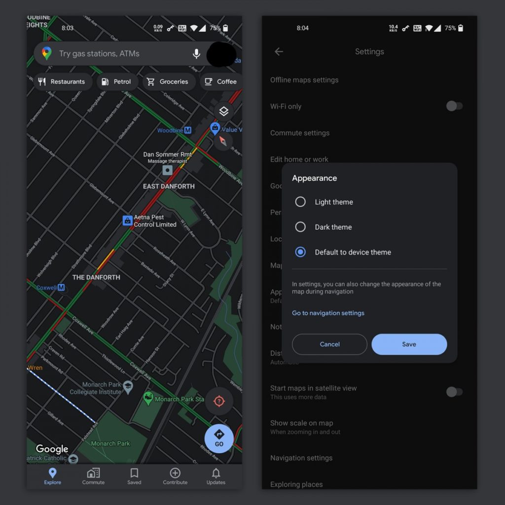 Η σκοτεινή λειτουργία για τους Google Maps ξεκινά να κυκλοφορεί για ορισμένους χρήστες Android 1